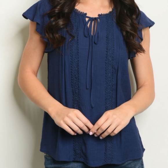 Navy Short Sleeve Tie Top - Picture 8 of 8